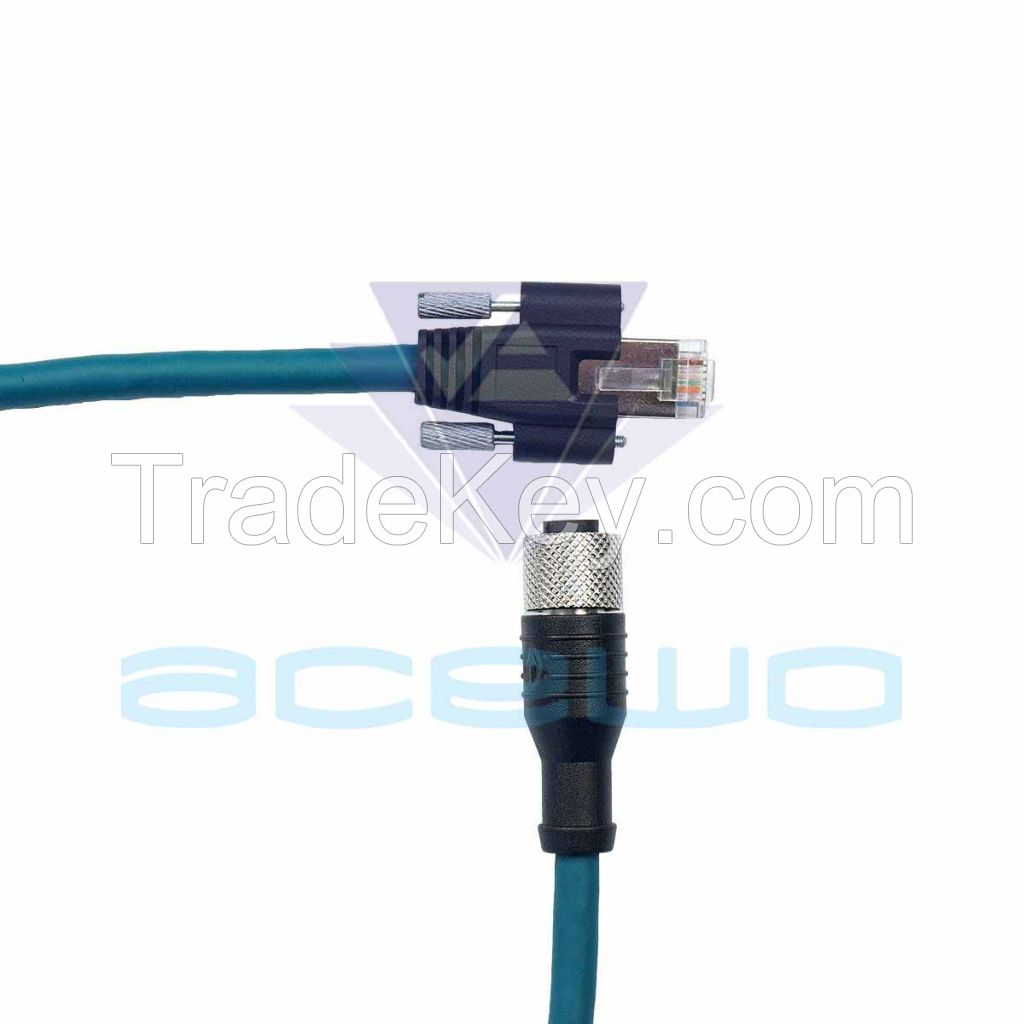 m12 cable assembly to rj45 network cable with two screws