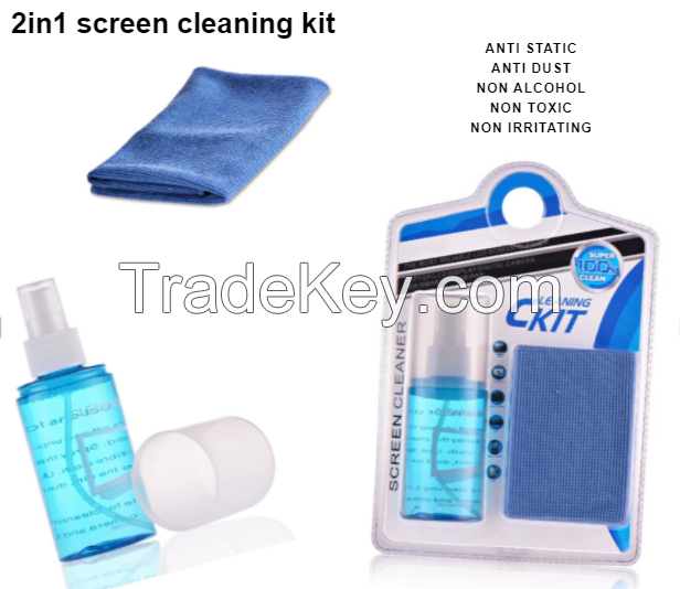 Screen Cleaning Kit 2 in 1 LCD LED Screen Wipes, 120ml Spray Screen Cleaner with Microfiber Cloth for Laptops, Mobile Phones, TV, Monitors and More