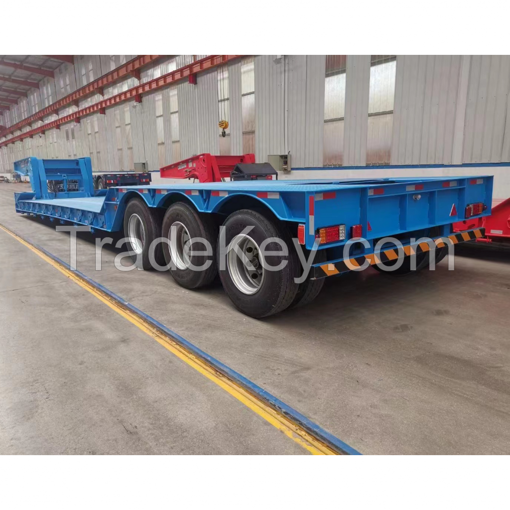 Fast Shipping Yuetong Brand 80ton low bed semi trailer low bed semi-trailer 3 axle low bed semi truck trailer for sale