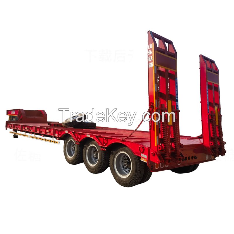 Fast Shipping Yuetong Brand 80ton low bed semi trailer low bed semi-trailer 3 axle low bed semi truck trailer for sale