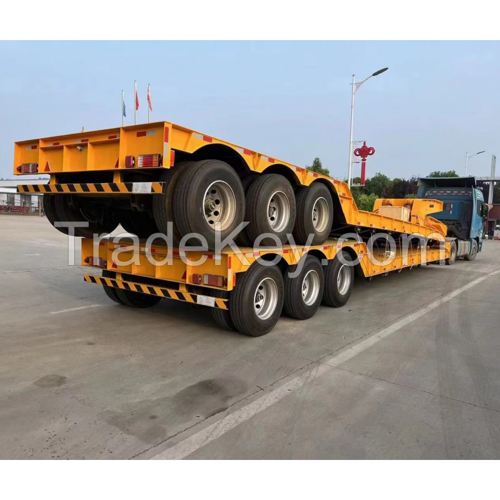 Fast Shipping Yuetong Brand 80ton low bed semi trailer low bed semi-trailer 3 axle low bed semi truck trailer for sale