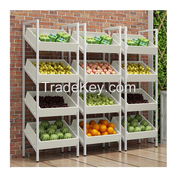 Fruit and Vegetable display shelves in Supermarket or Grocery Store