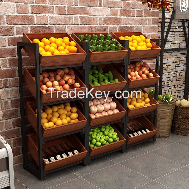 Fruit and Vegetable display shelves in Supermarket or Grocery Store