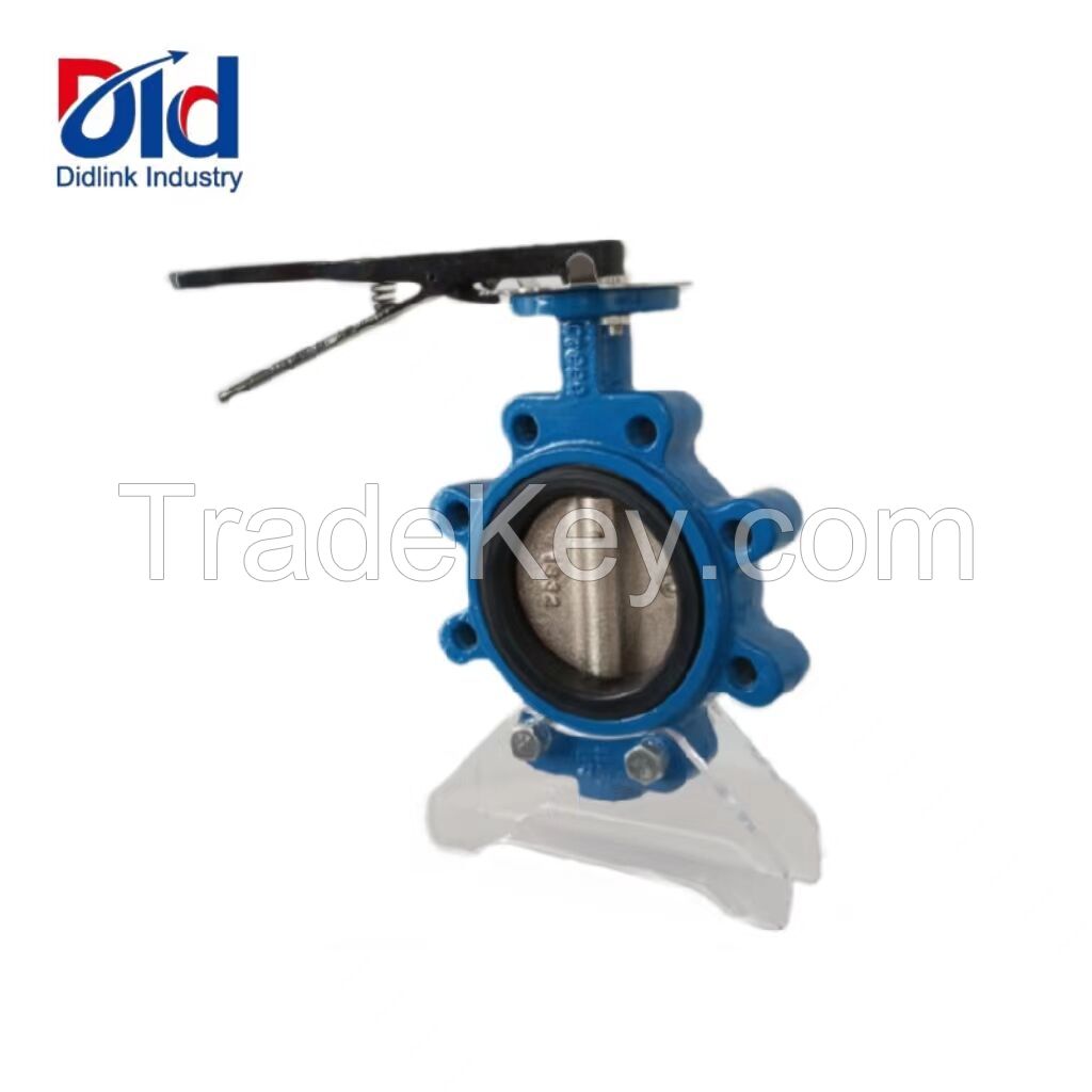 Lug style Ductile Iron Nickel Plated Pinless Butterfly Valve with Handle Lever