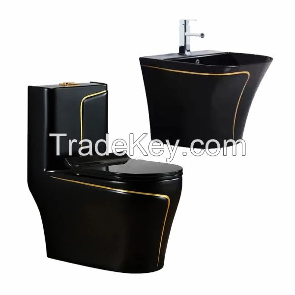 360 Degree Super Swirl Rinse Electroplating Color Ceramic One Piece Black Colored Toilet