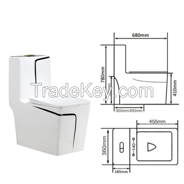 Hot Sale luxury floor mounted grey gold line marble commode toilet bowl bathroom one piece ceramic toilet