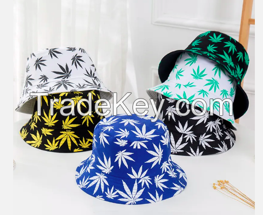 Summer And Spring Outdoor 100% Cotton Fisherman Hat wholesale custom high quality Maple Leaf Print bucket hats