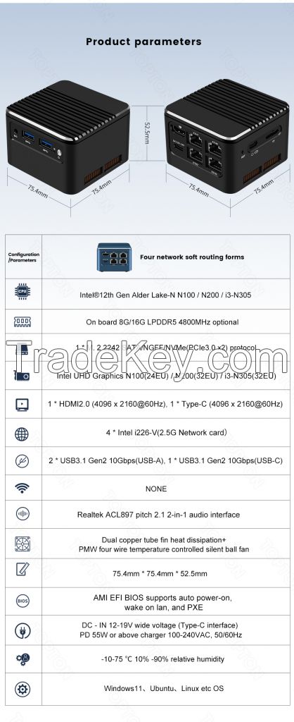 Topton Super Mini Soft Router M1 12th Gen Alder Lake i3 N305 N100 4x Intel 2.5G LAN Firewall Mini PC Type-C Proxmox pfSense ESXi