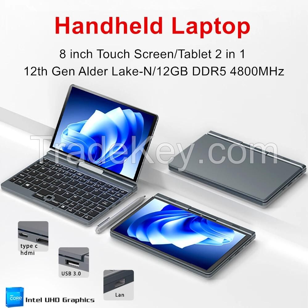 12th Gen P8 N100 Mini Gaming Laptop Intel Alder Lake N100 8 Inch Touch Screen 12G DDR5 Windows 11 Notebook Yoga Tablet PC 2 in 1