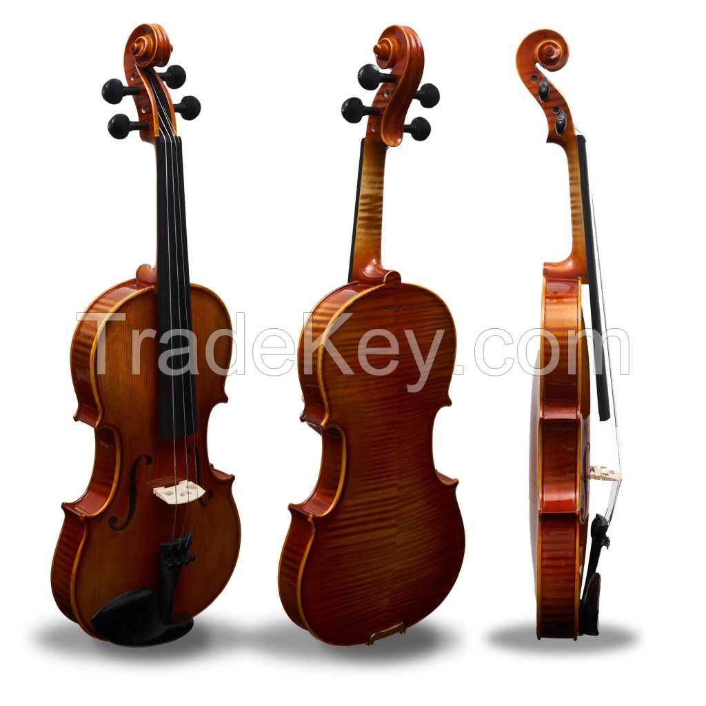 Wholesale VIOLINS-ADULT 4/4 FLAMED SOLID CONCERT VIOLIN/FIDDLE- ebony Peg