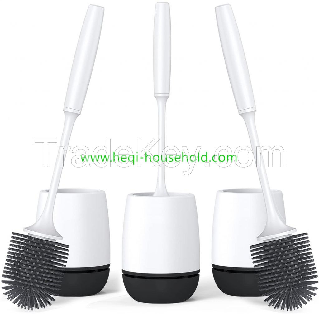 Heqi household Silicone Toilet Brush, Household Toilet Bowl Brush and Holder Set with Ventilated Holder, Toilet Cleaner Brush for Bathroom,Floor Standing & Wall Mounted Toilet Scrubber Without Drilling