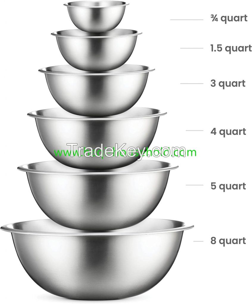 Heqi household Stainless Steel Mixing Bowls (Set of 6) - Easy To Clean, Nesting Bowls for Space Saving Storage, Great for Cooking, Baking, Prepping