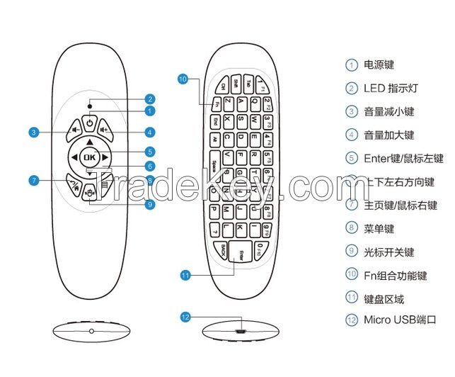 C120 Air mouse with Gyroscope,QWERT Keyboard Compatible for Android,Windows,Mac OS,Linux