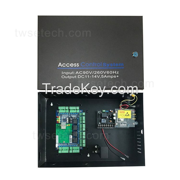 Four Doors Network Computer Based Wiegand Access Control Board With Power Supply Box