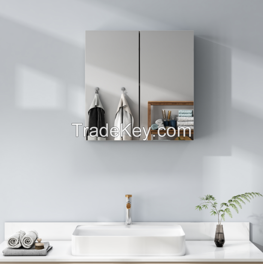 Bathroom Wall Mounted Mirror Cabinet 60 x 15 x 60Hcm White