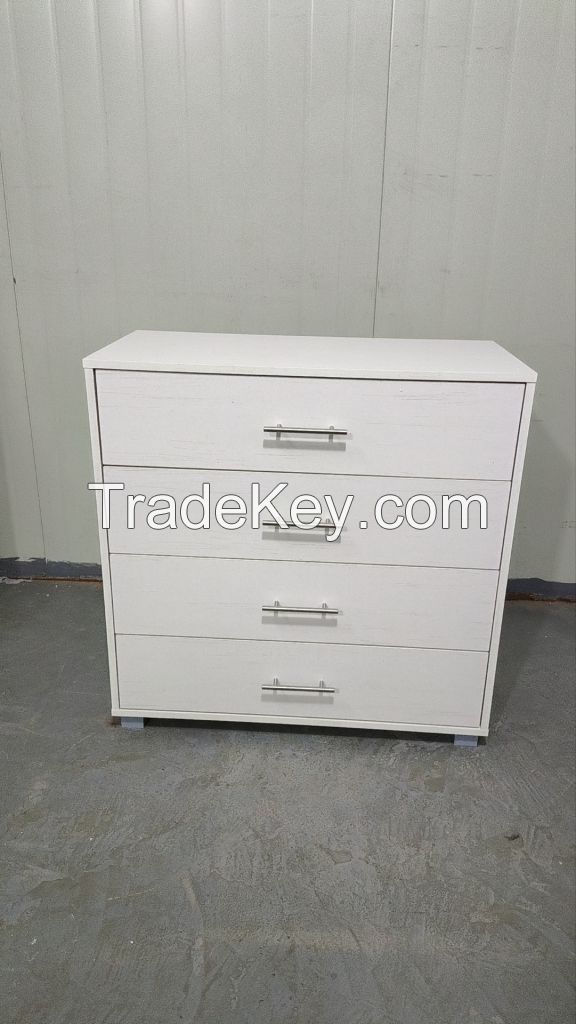 Bedroom furniture , Chest with 4 Drawers and Wooden Frame, White, Clothes Storage, White Woodgrain