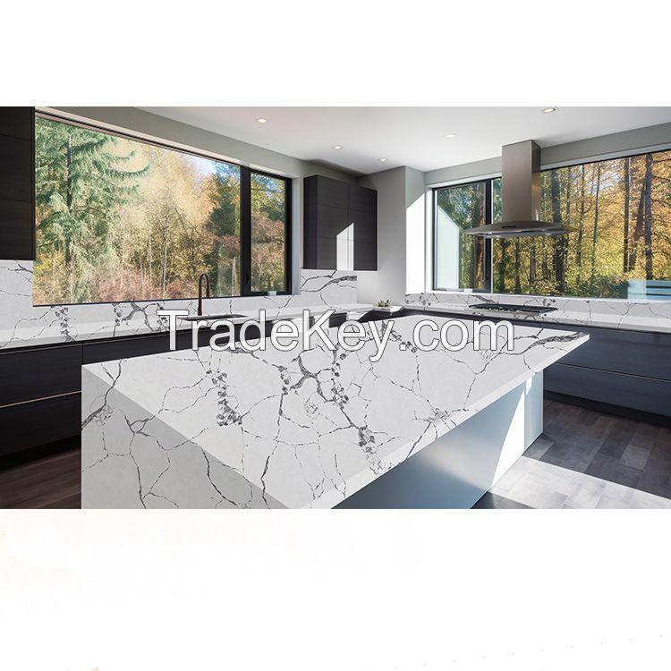 Artificial Stone 20mm Calacatta White Quartz Slabs Natural Marble Wholesale Quartz Stone for Kitchen Countertops Vanity