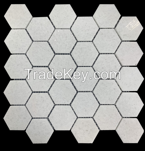 Crystal White Hexagon Mosaic