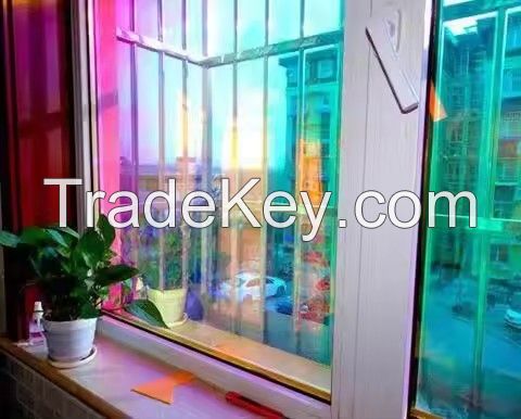 Wholesale Dazzle Film Colorful Laser Stickers Magic Color Changing Flower Wrapping Transparent Glass Pvc Film