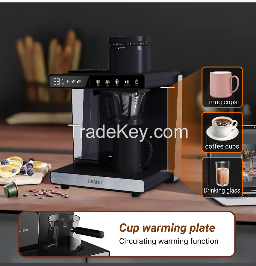 Automatic Drip Filter Coffee Maker With Grinder, Clean reminder, Brew Tea, Triple Cup Optional