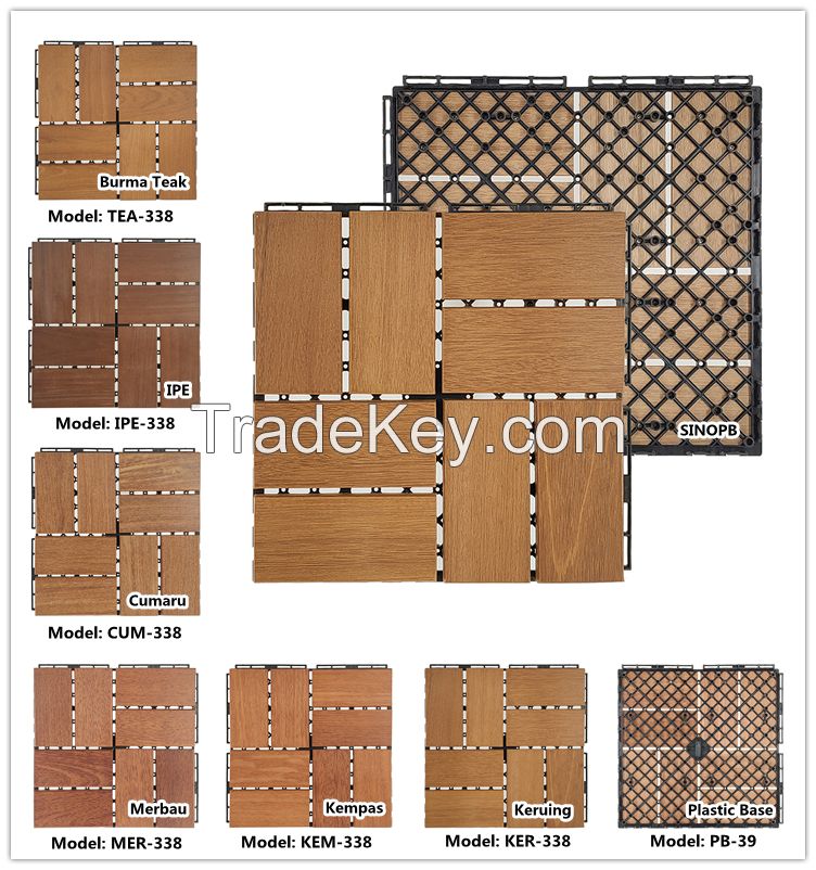 Waterproof composite interlocking wood deck tiles for outdoor