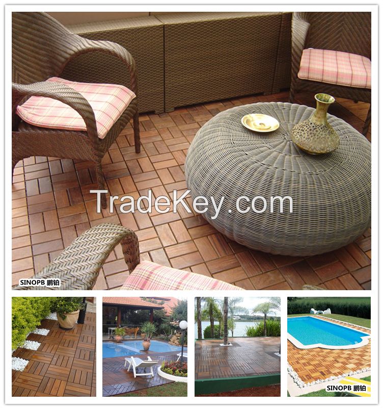 Waterproof composite interlocking wood deck tiles for outdoor