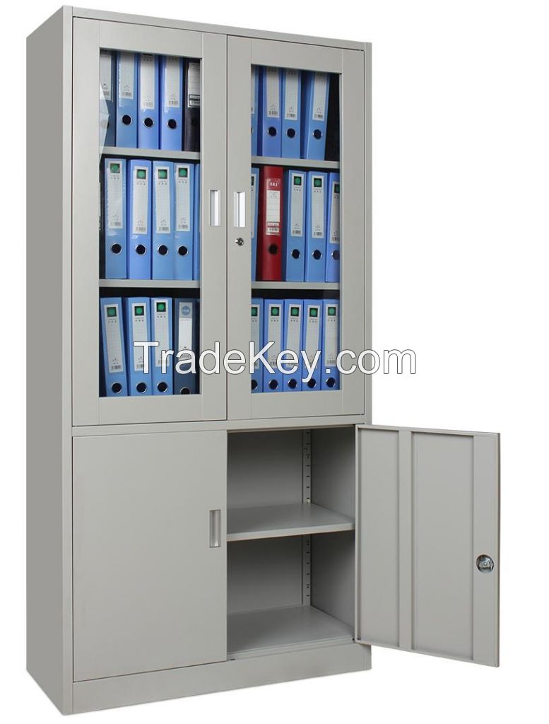 Glass  4 door metal storage cupboard steel file cabinet