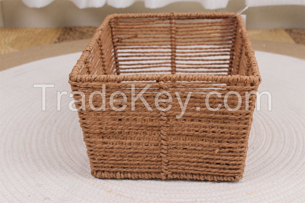 Wholesale orange color paper string storage basket for storage and organize