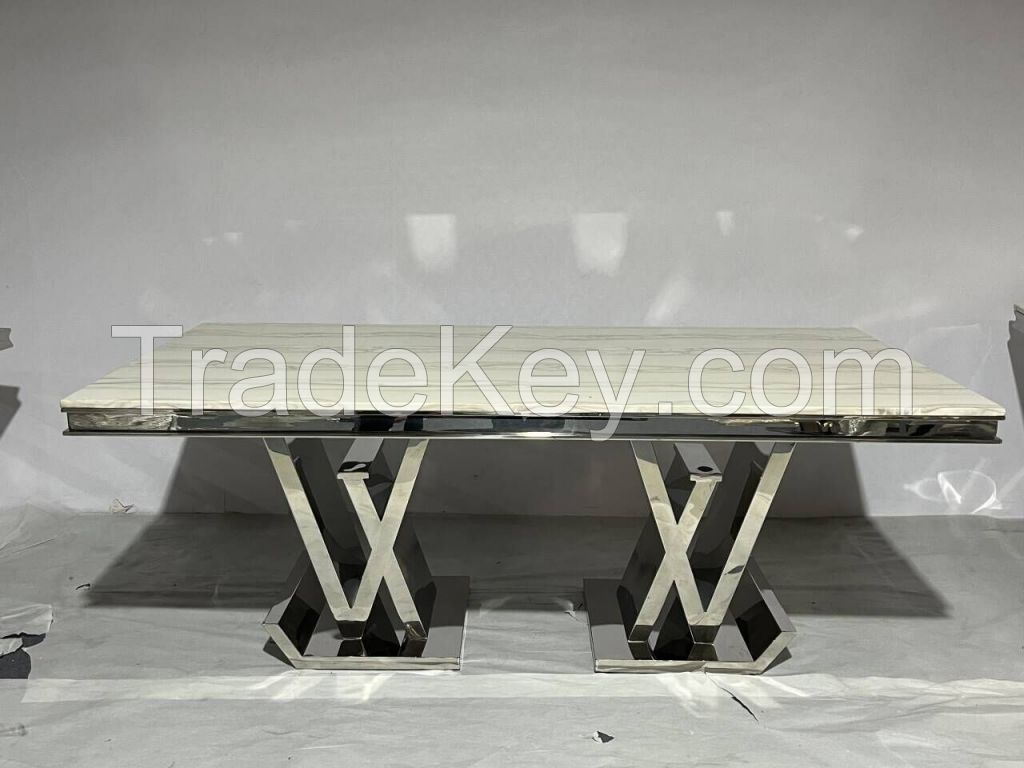 stainless steel dining table sets with marble top