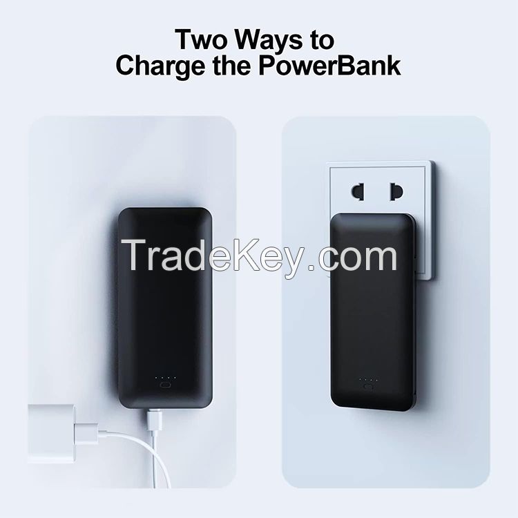 Best selling products 2024 Universal 5 in 1 built-in cable power bank 10000 mAh PD20W super fast charging AC plug power banks