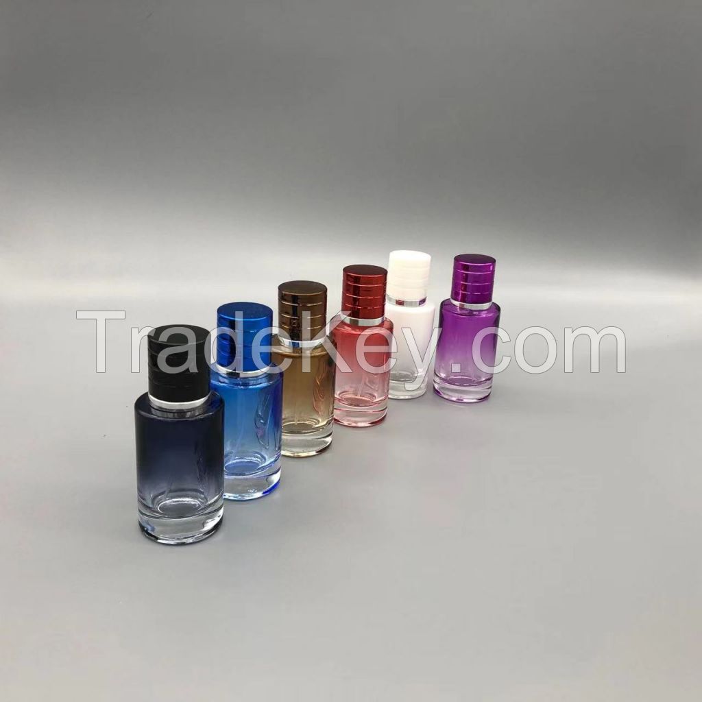 round gradient color card mouth perfume bottle with metal sprayer pump cap