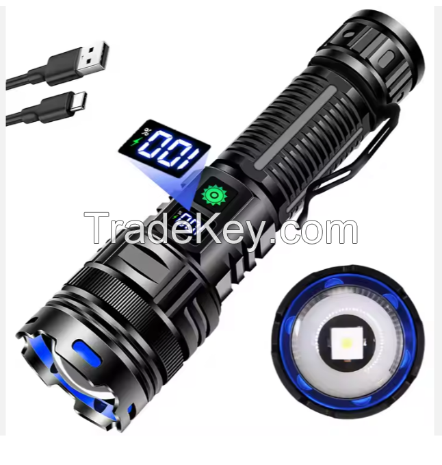 Long Distance Spotlights Wide Beam Floodlights Waterproof Zoomable Rechargeable Super Powerful Torch Light Emergency Flashlights