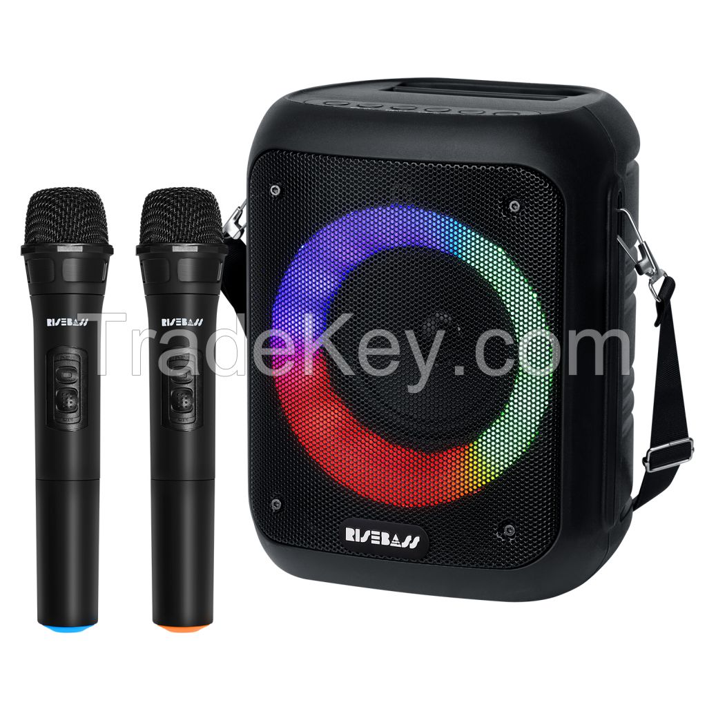 Risebass Portable Wireless Karaoke Machine with 2 Wireless Microphones 