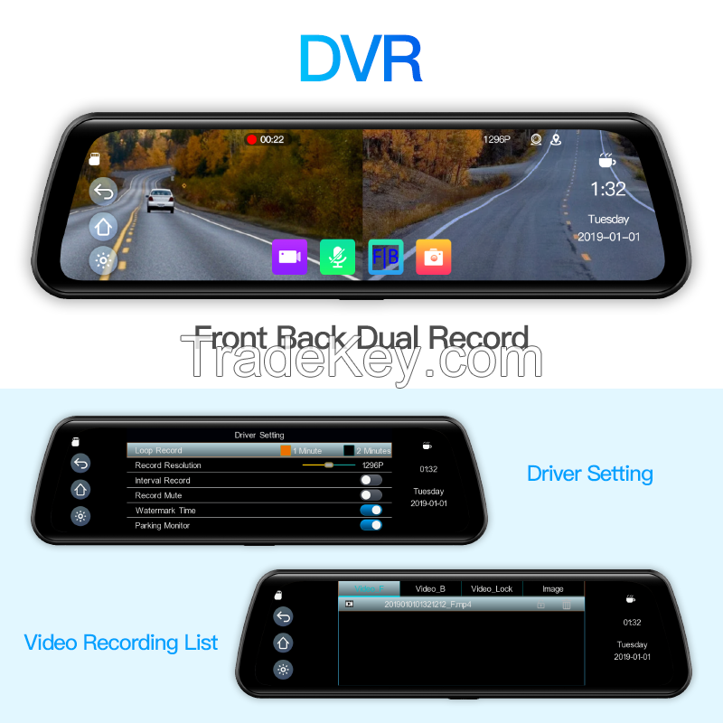 Car ADAS AVM Mirror Dashcam with DMS BSD TPMS Dual Record