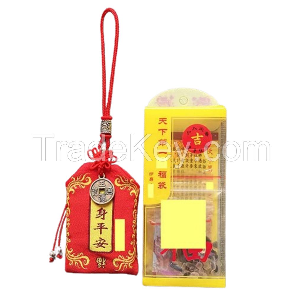 Buddhist Amulet Feng Shui Ornament Protection Rune Brings Safe Travel Wealth Success and Good Luck suitable for Family and Friends Red Blessing Bag