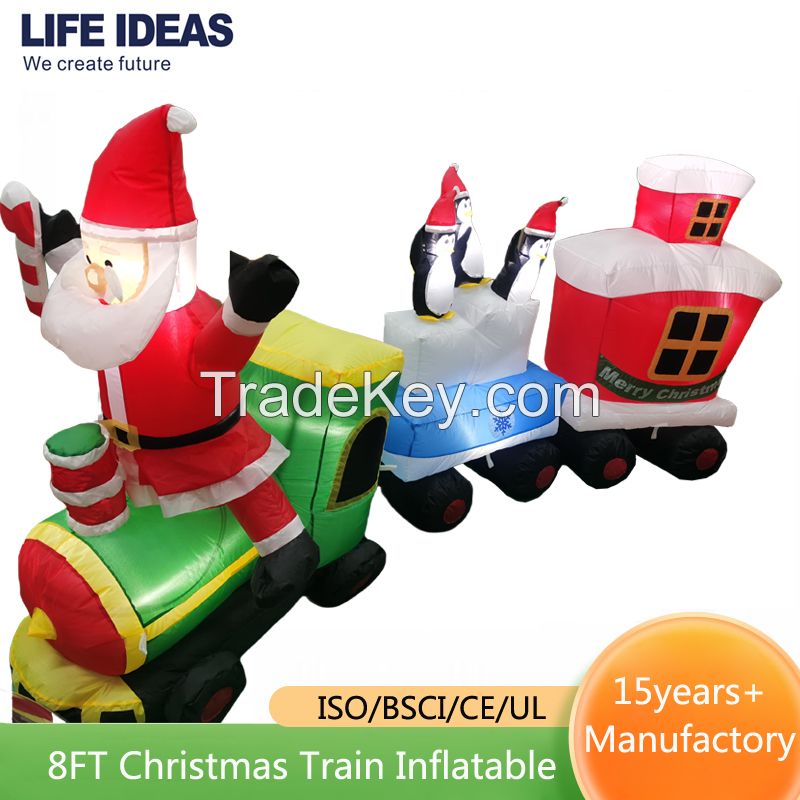 8FT Christmas Inflatables Lighted Santa Claus ride Train, Blow-Up Cute Indoor Outdoor Xmas Decor Lawn Yard Garden Decorations