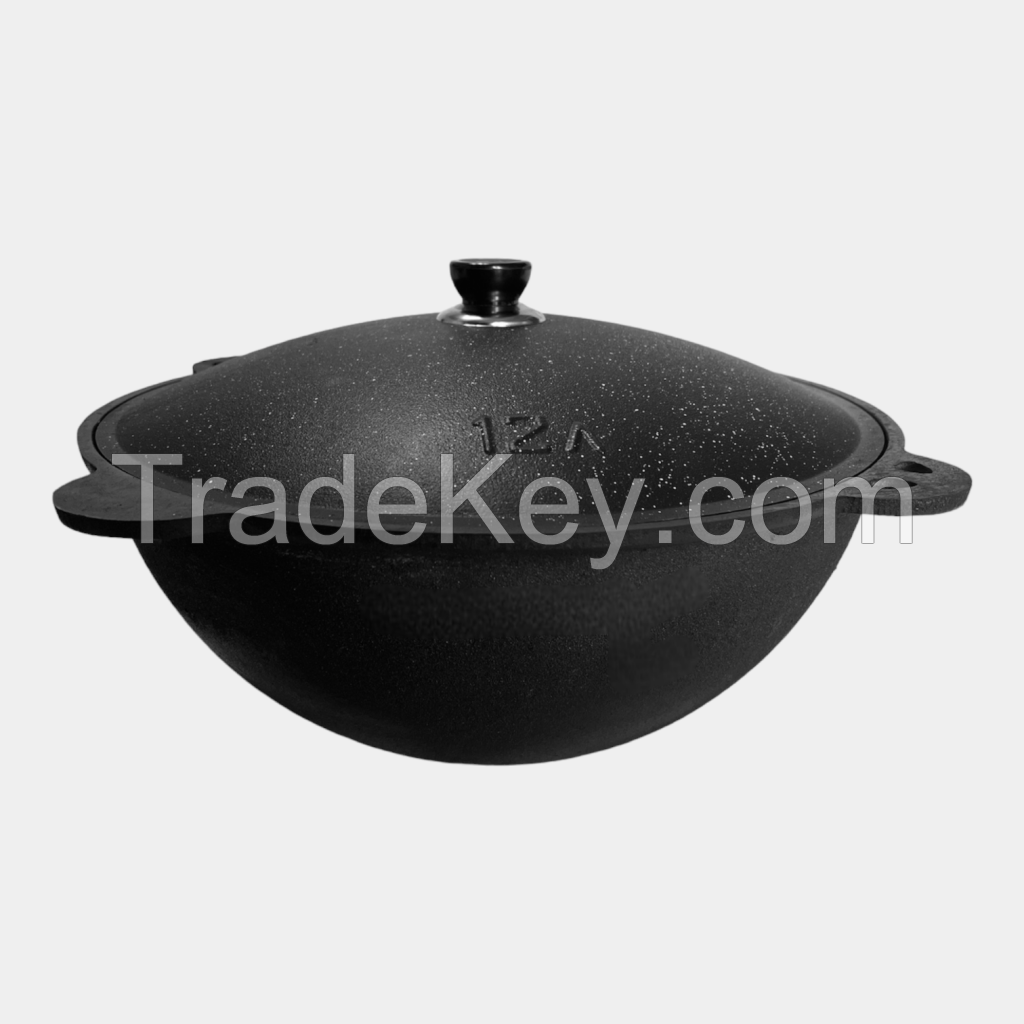 Cast Iron cauldron (dutch oven) with lid 12 L, round bottom, marking &quot;BARAKA&quot;