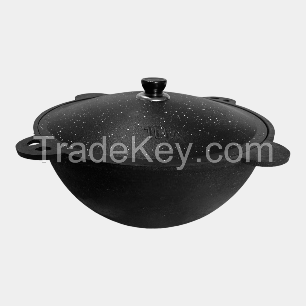 Cast Iron cauldron (dutch oven) with lid 10 L, flat bottom, marking &quot;BARAKA&quot;