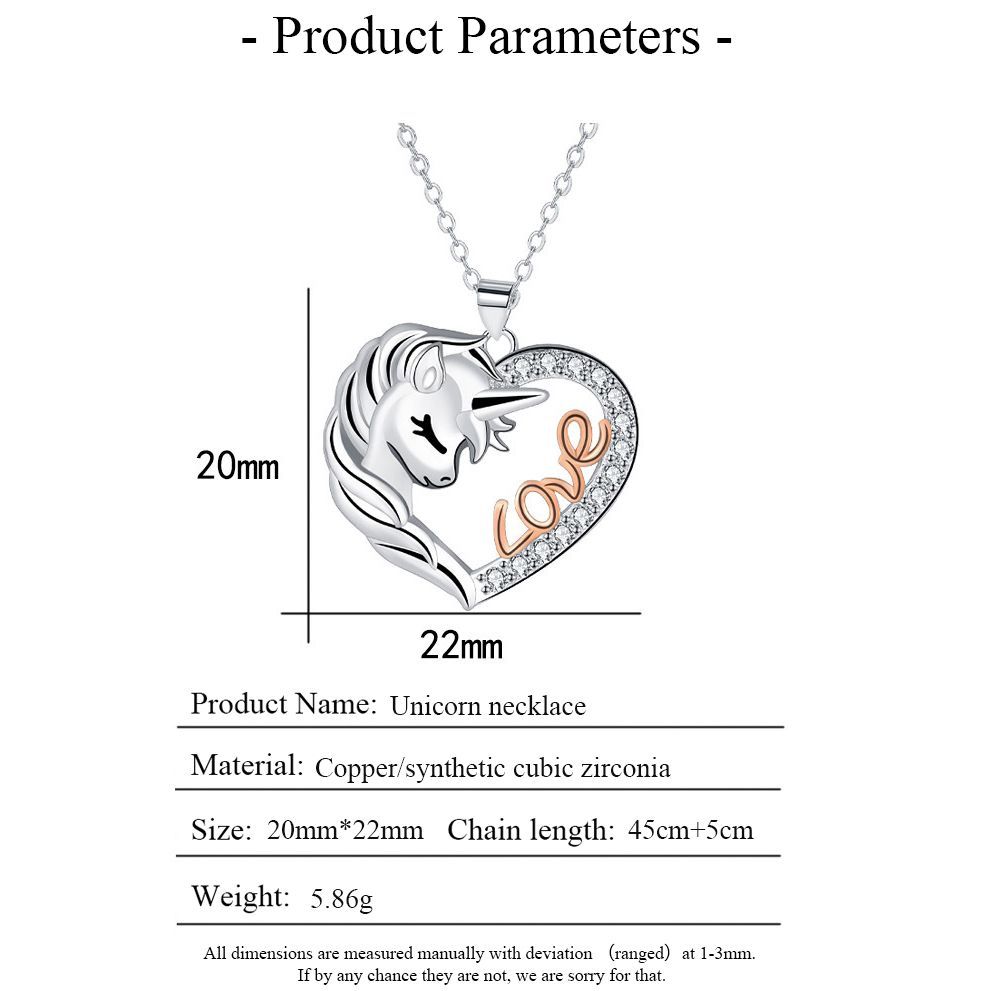 DaDa 2024 Love Unique Fashionable Charm Unicorn Pendant Necklace Fashion Creative Heart Shape Pendant Love Necklace Gift