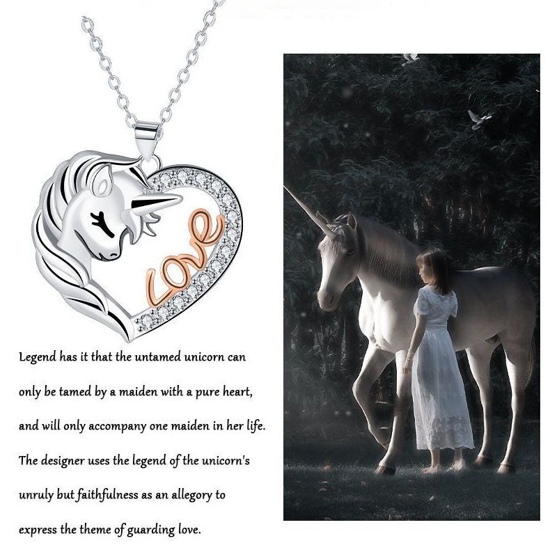 DaDa 2024 Love Unique Fashionable Charm Unicorn Pendant Necklace Fashion Creative Heart Shape Pendant Love Necklace Gift