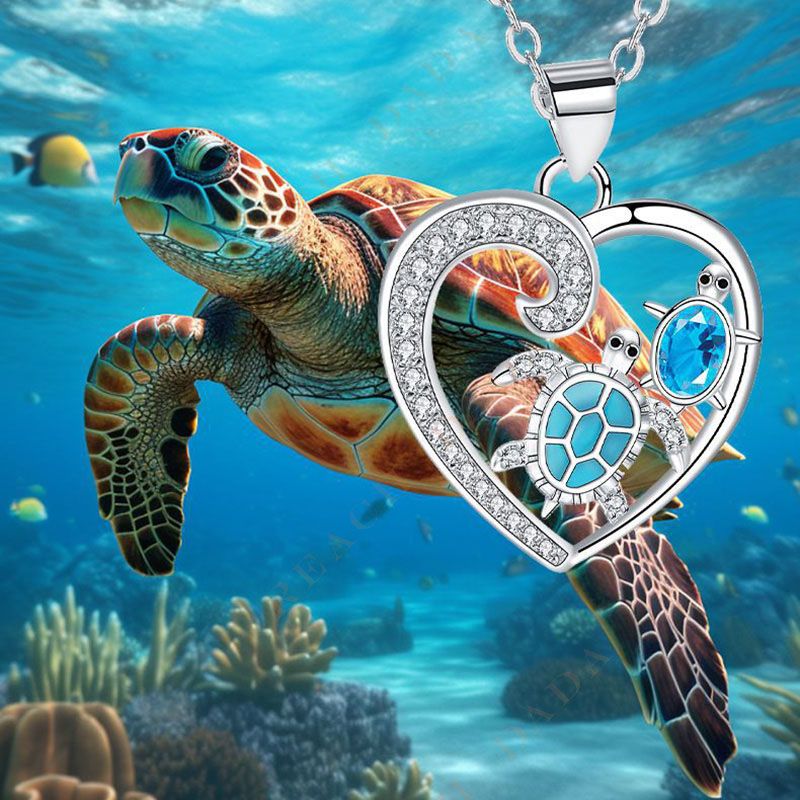 DaDa2024 hot sale blue zircon turtle pendant necklace silver heart-shaped necklace female birthday gift exquisite jewelry gift for mother