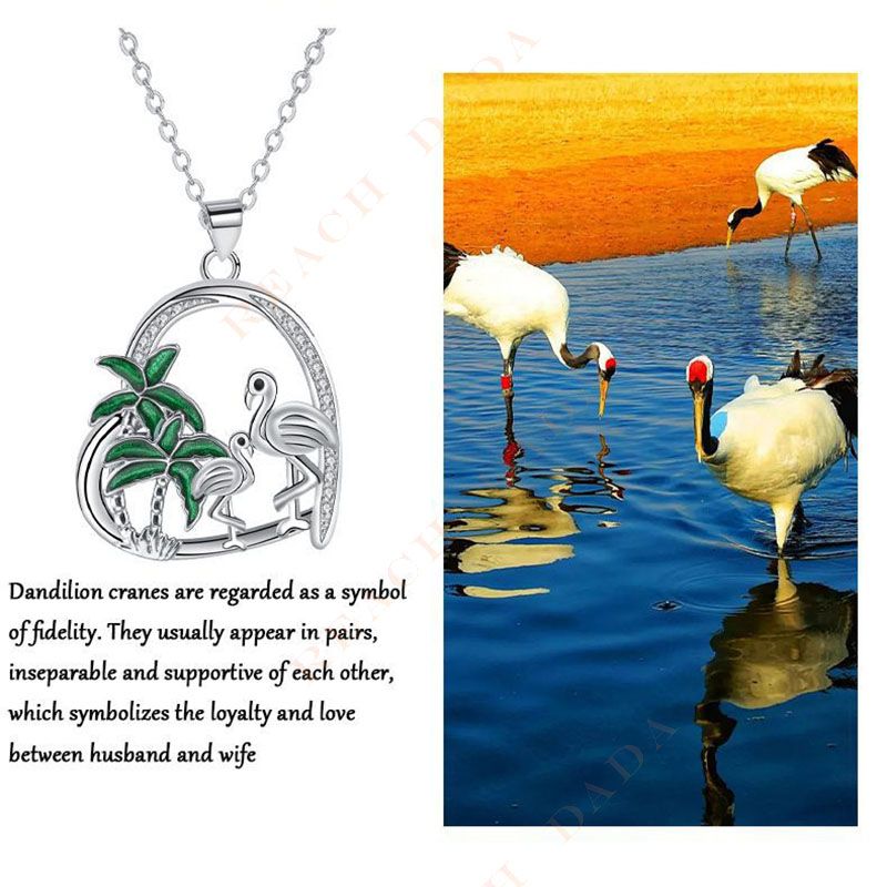 DaDa heart-shaped red-crowned crane love mother and child pendant necklace Valentine's Day gift pendant necklace jewelry gift for women girlfriend wife