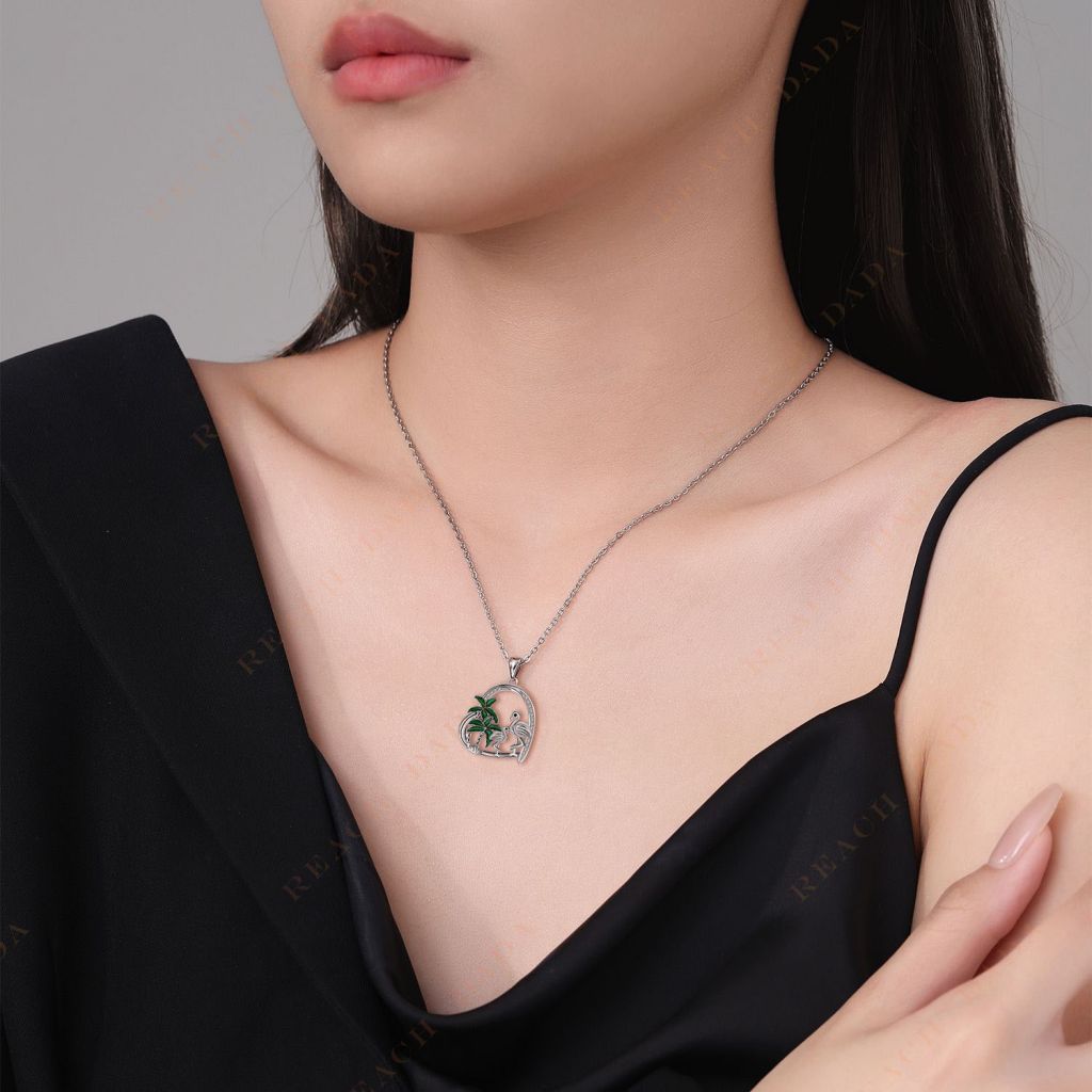 DaDa heart-shaped red-crowned crane love mother and child pendant necklace Valentine's Day gift pendant necklace jewelry gift for women girlfriend wife