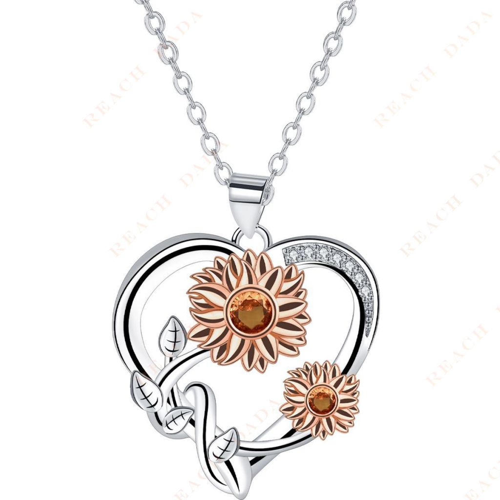 DaDa Mother's Day Unique Sunflower Bee Pendant Chain Gold and Silver Heart Mom Fashion Jewelry Necklace