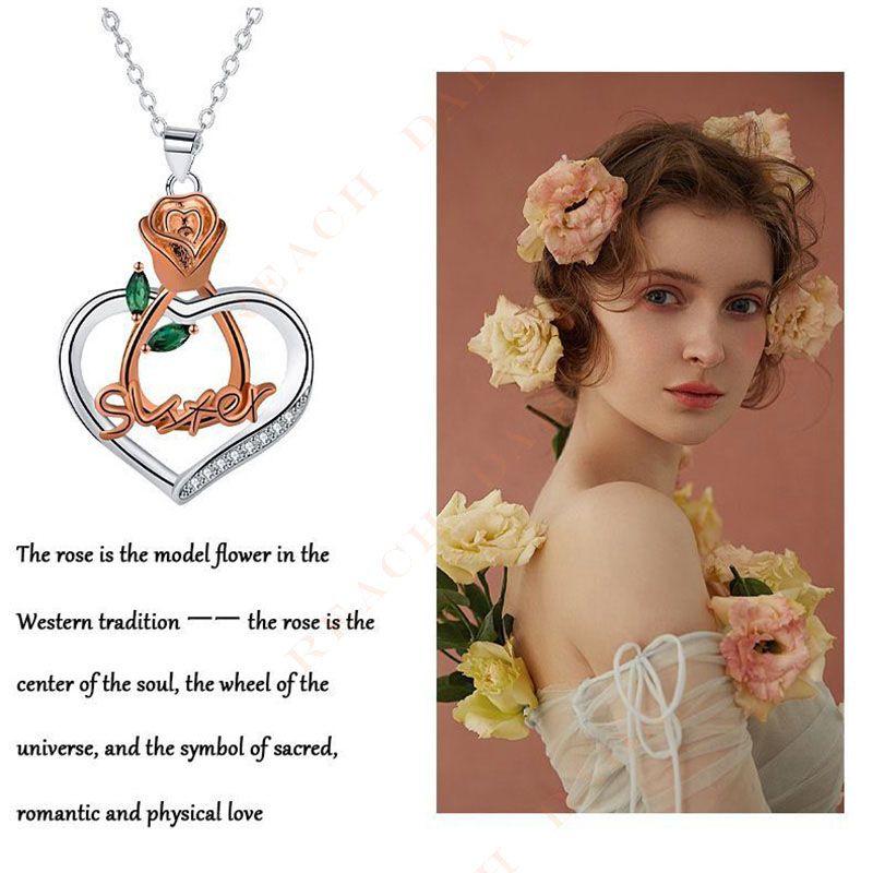 DaDa New love rose necklace clavicle chain  rose pendant gift for mom gift for lover