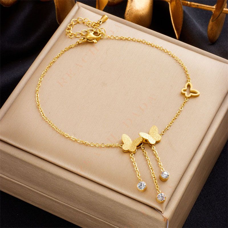 DaDa Fashionable simple retro versatile hollowed frosted butterfly, diamond-encrusted chain, tassel pendant anklet