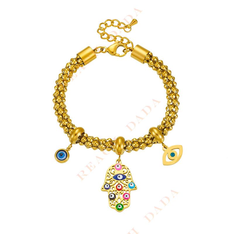 DaDa Fashion Europe America personality vintage, high-grade gold-plated stainless steel, dripping oil, Fatima hand, eye pendant jewelry bracelet