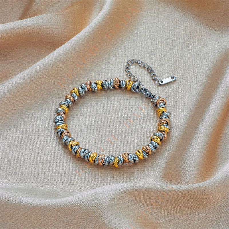 DaDa Fashionable Simple contrast color titanium steel metal circle beaded woven vintage statement versatile bracelet