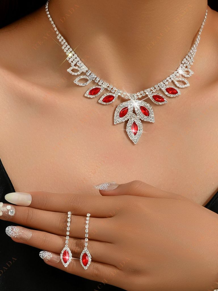 DaDa  Bridal wedding jewelry wholesale European and American rhinestone claw chain marquise drop necklace earrings