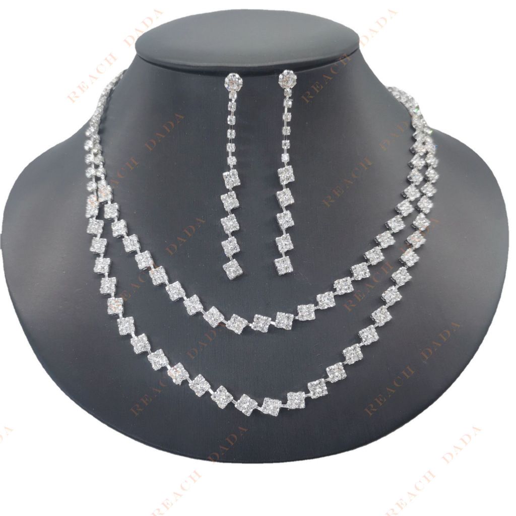 DaDa Hot sale double layer rhinestone set necklace earrings bracelet women's wedding accessories